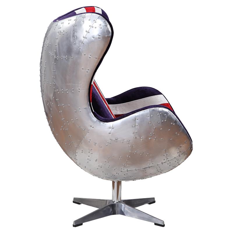 Maklaine Accent Chair with England Flag Pattern Fabric in Aluminum