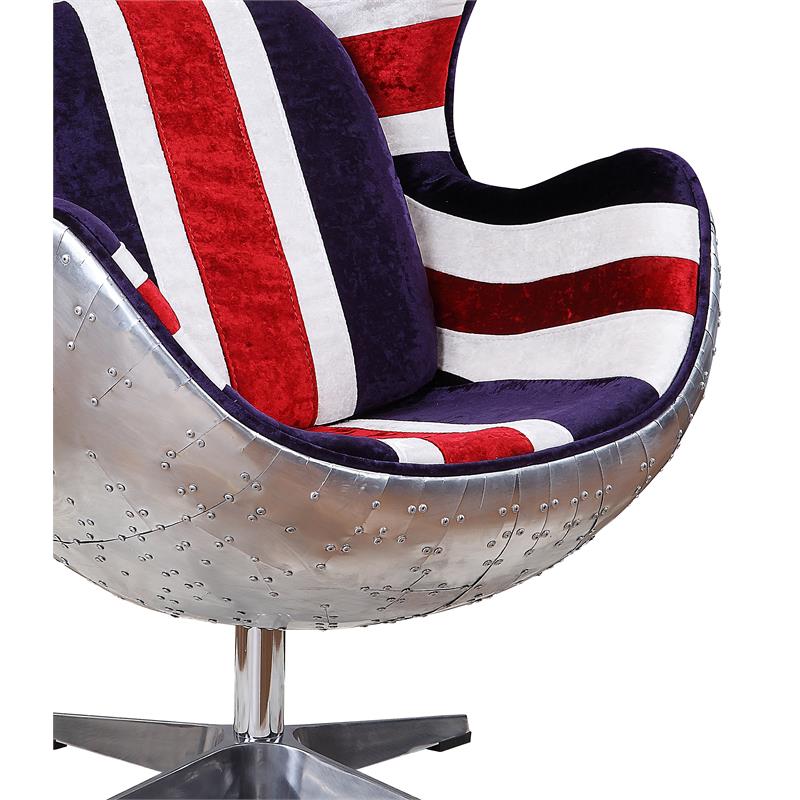 Maklaine Accent Chair with England Flag Pattern Fabric in Aluminum