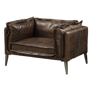 Maklaine Leather Accent Wood Chair in Distress Chocolate Finish