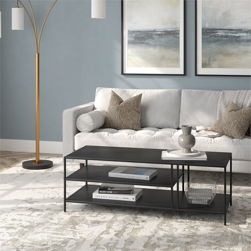 Maklaine Black Modern / Contemporary Metal Top Bronze Finish Coffee Table