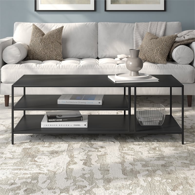 Maklaine Black Modern / Contemporary Metal Top Bronze Finish Coffee Table