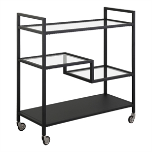 Maklaine 33&quot Modern Metal Blackened Bronze Rectangular Bar Cart