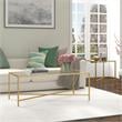 Maklaine Brass Modern Espresso Finish Coffee Table with Glass Top