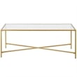 Maklaine Brass Modern Espresso Finish Coffee Table with Glass Top