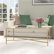 Maklaine Brass Modern Espresso Finish Coffee Table with Glass Top