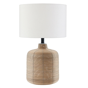 Maklaine 12&quot Transitional Natural Rattan/Brass Rattan/Metal/Fabric Table Lamp
