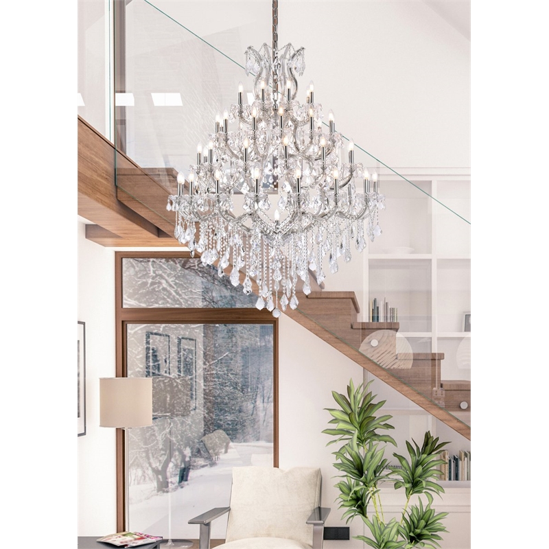 Maklaine Modern 49-Light Crystal Glass Chandelier in Chrome/Clear