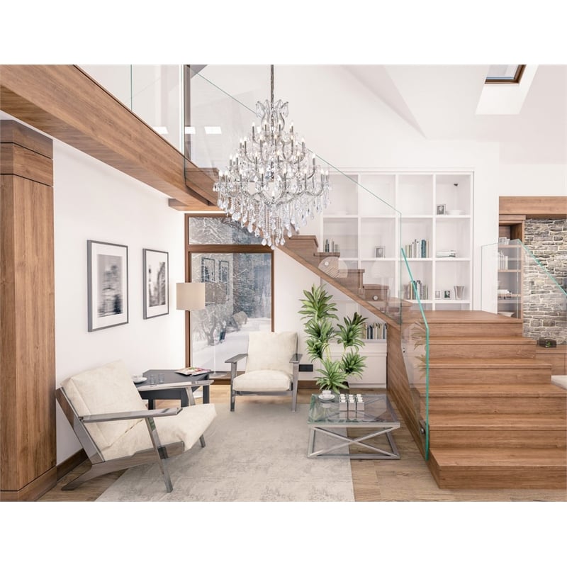 Maklaine Modern 49-Light Crystal Glass Chandelier in Chrome/Clear