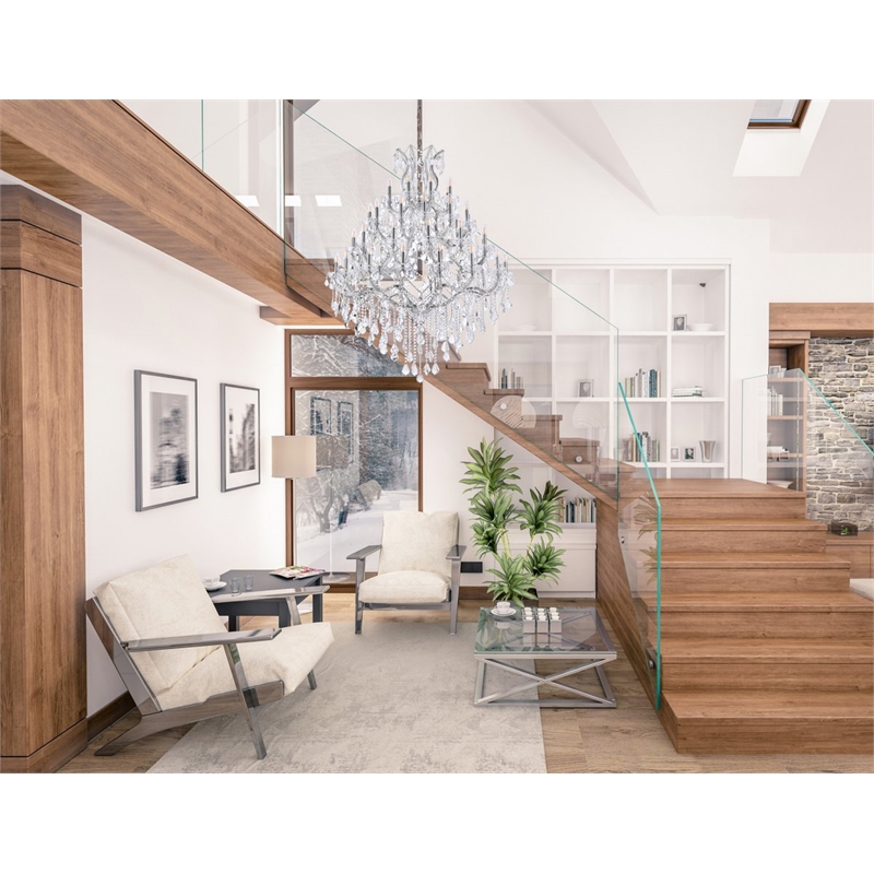 Maklaine Modern 49-Light Crystal Glass Chandelier in Chrome/Clear