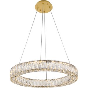 Maklaine Modern 23.6&quot Round Royal Cut Crystal LED Chandelier in Gold