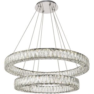 Maklaine Modern 2 Tier 31.5&quot Round Royal Cut LED Chandelier in Chrome