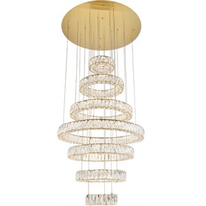 Maklaine Modern 7 Tier 34&quot Round Royal Cut LED Chandelier in Gold Finish