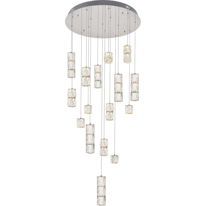 Maklaine Modern 16 Light Royal Cut Crystal LED Pendant in Chrome Finish