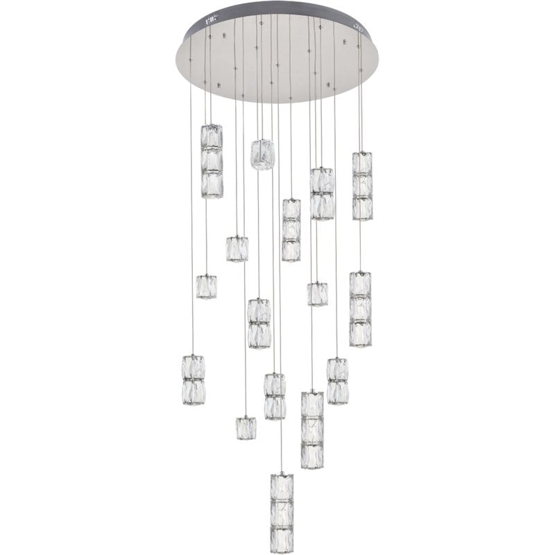 Maklaine Modern 16 Light Royal Cut Crystal LED Pendant in Chrome Finish
