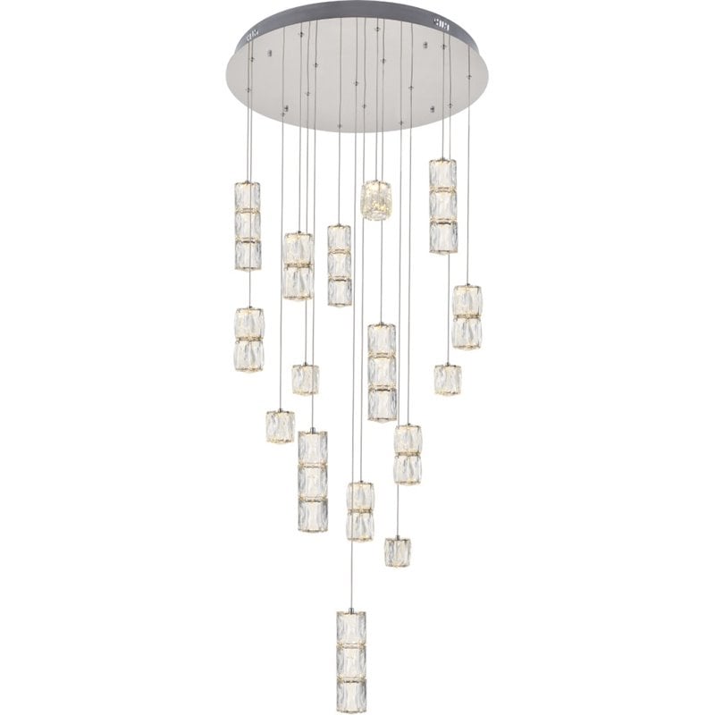 Maklaine Modern 16 Light Royal Cut Crystal LED Pendant in Chrome Finish