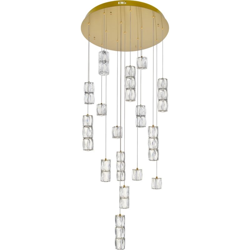 Maklaine Modern 16 Light Royal Cut Crystal LED Pendant in Gold Finish