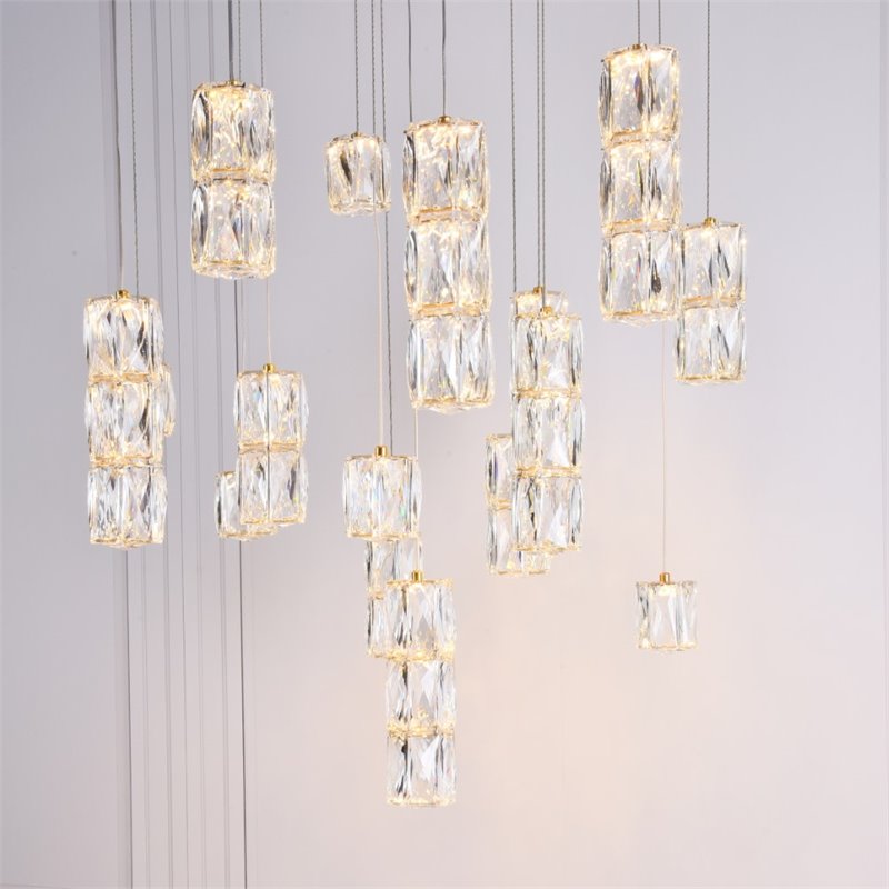 Maklaine Modern 16 Light Royal Cut Crystal LED Pendant in Gold Finish