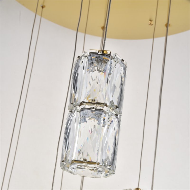 Maklaine Modern 16 Light Royal Cut Crystal LED Pendant in Gold Finish