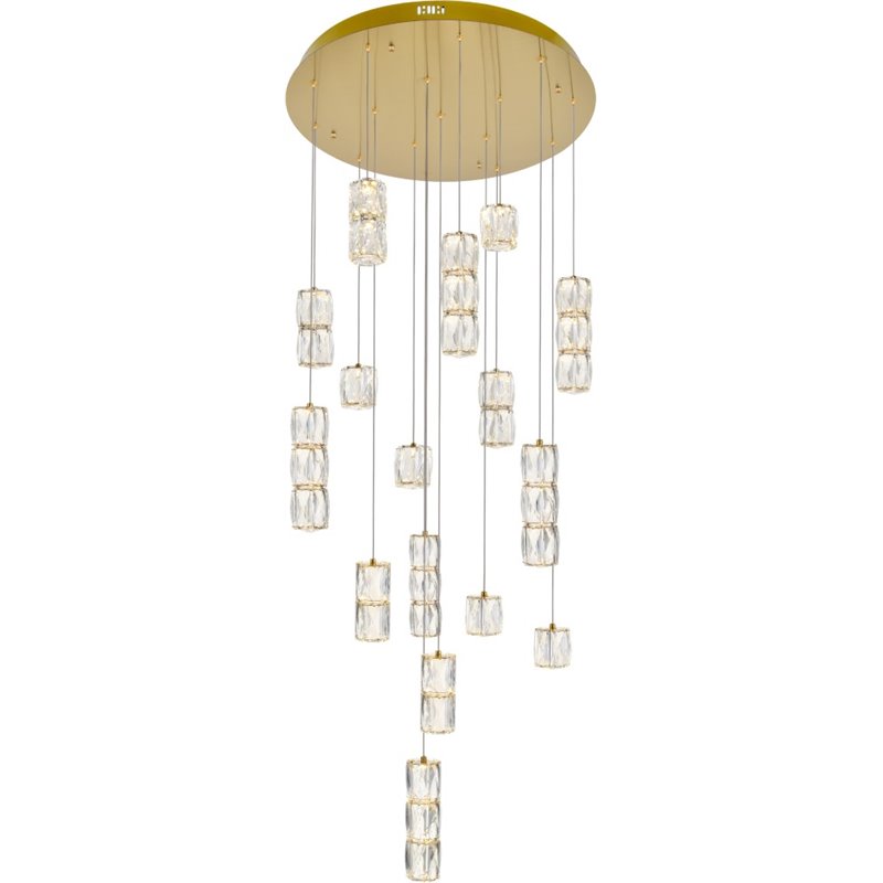 Maklaine Modern 16 Light Royal Cut Crystal LED Pendant in Gold Finish