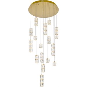 Maklaine Modern 16 Light Royal Cut Crystal LED Pendant in Gold Finish