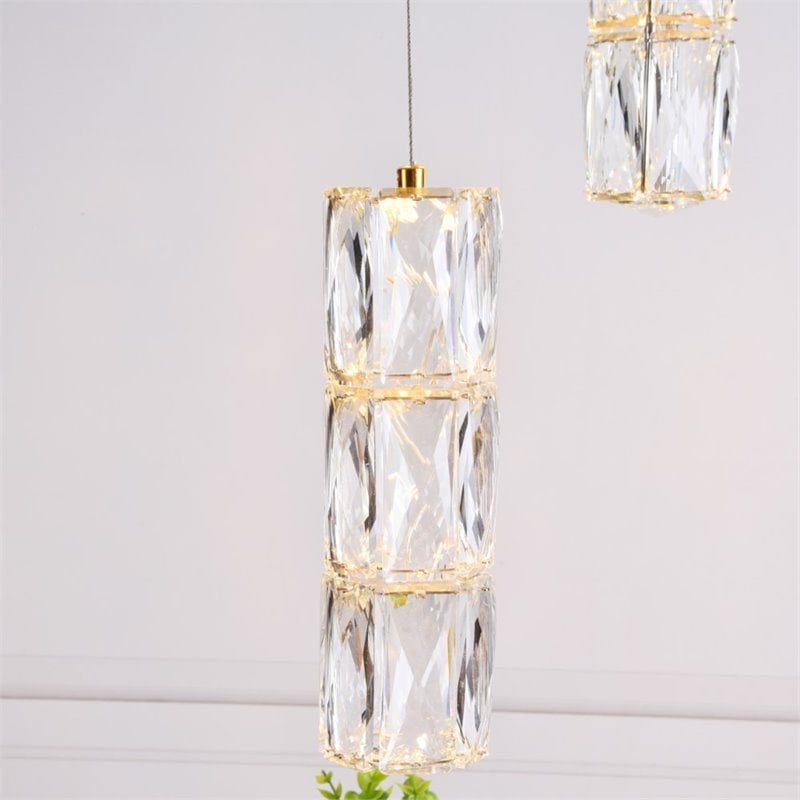 Maklaine Modern 3 Light Royal Cut Crystal LED Pendant in Gold Finish
