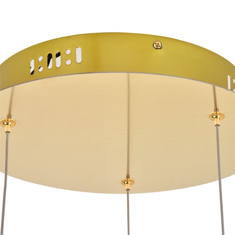 Maklaine Modern 3 Light Royal Cut Crystal LED Pendant in Gold Finish