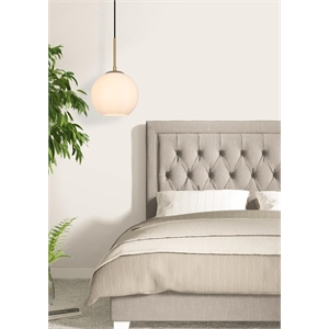 Maklaine Modern 1-Light Metal Pendant in Brass and Frosted White Finish