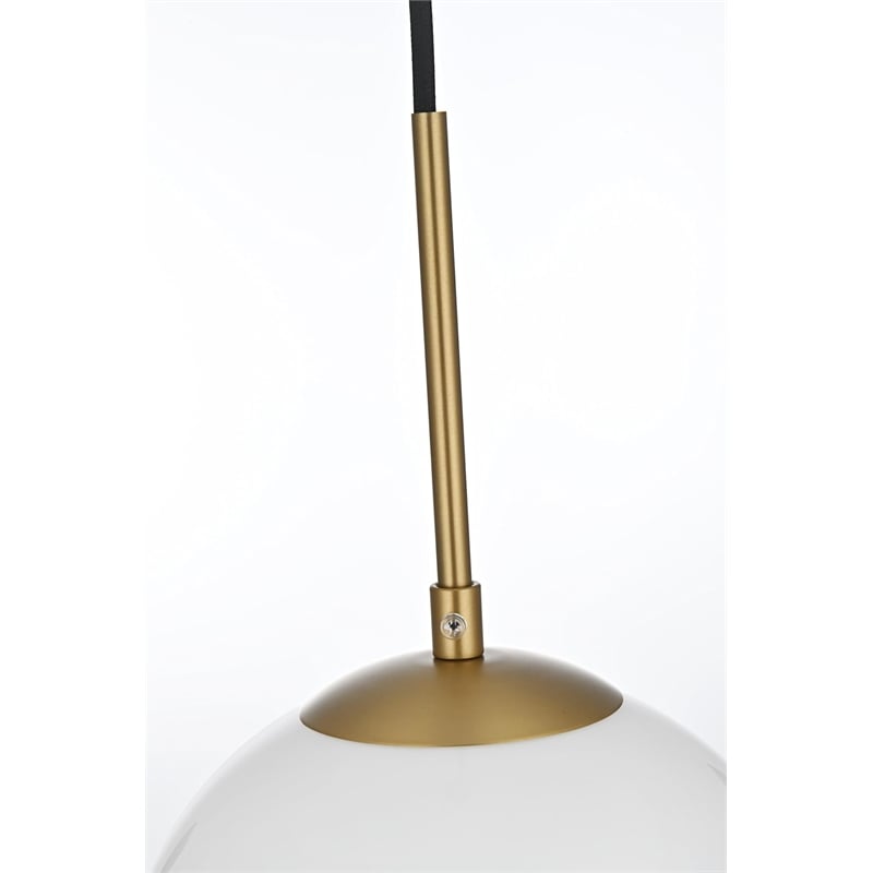 Maklaine Modern 1-Light Metal Pendant in Brass and Frosted White Finish
