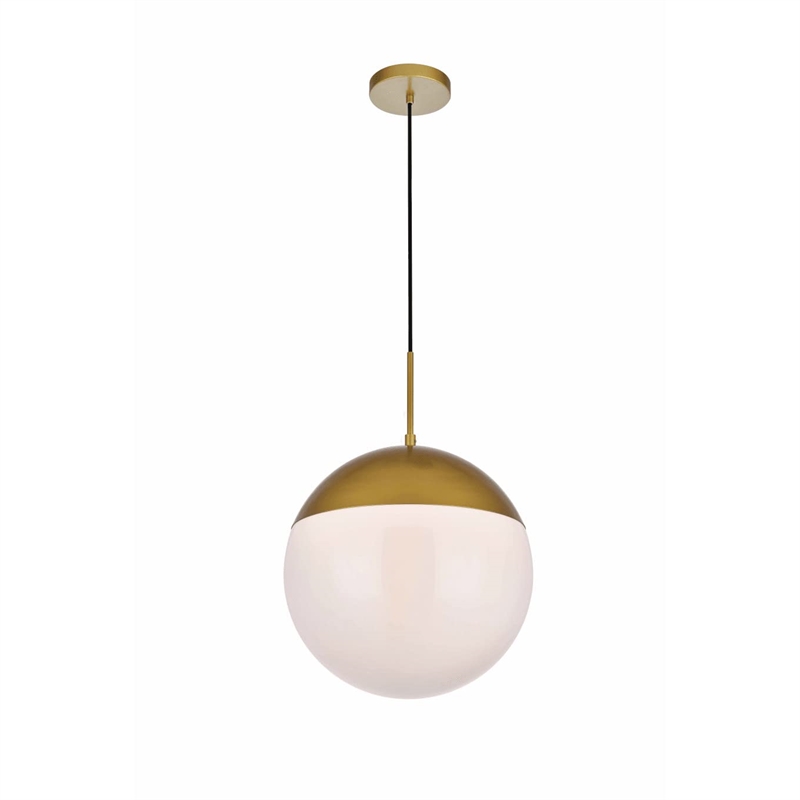 Maklaine Modern 1-Light Metal Pendant in Brass and Frosted White Finish