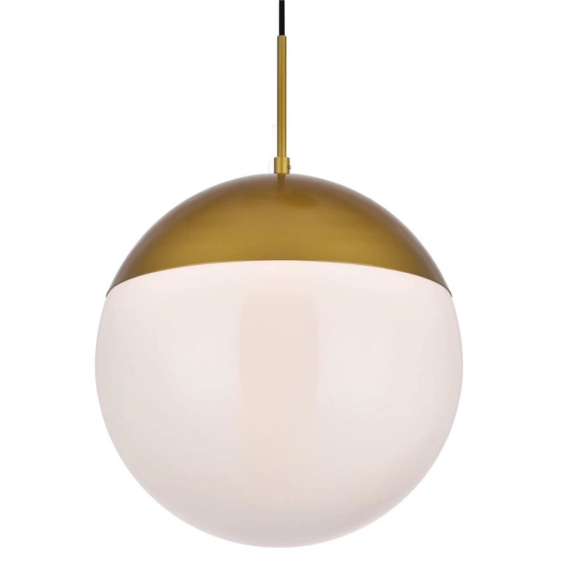 Maklaine Modern 1-Light Metal Pendant in Brass and Frosted White Finish