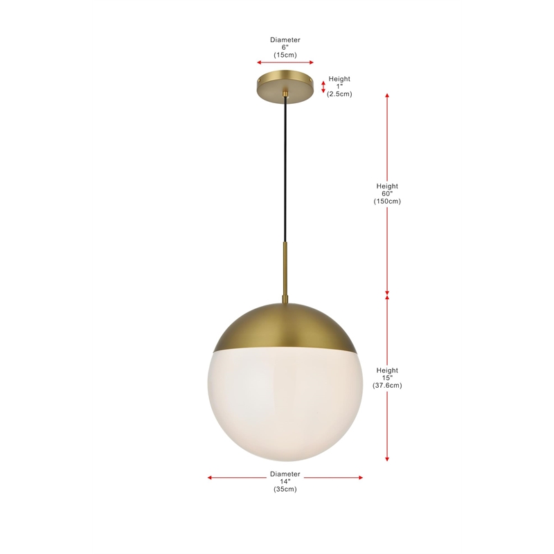Maklaine Modern 1-Light Metal Pendant in Brass and Frosted White Finish