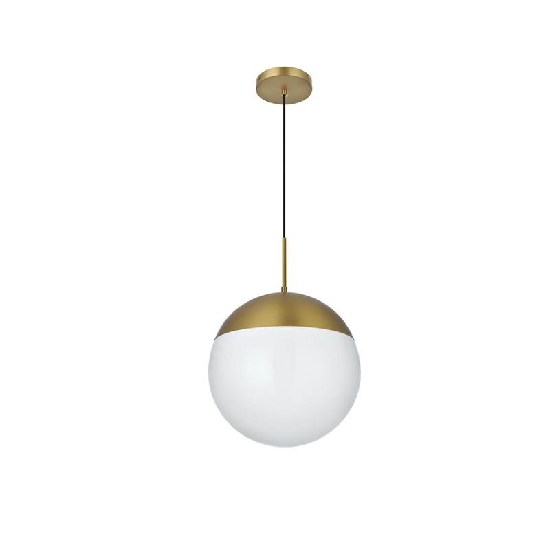 Maklaine Modern 1-Light Metal Pendant in Brass and Frosted White Finish