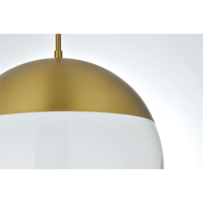 Maklaine Modern 1-Light Metal Pendant in Brass and Frosted White Finish