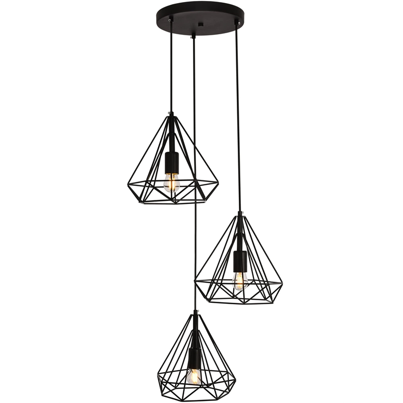 Maklaine Modern 3-Light Transitional Metal Pendant in Black Finish