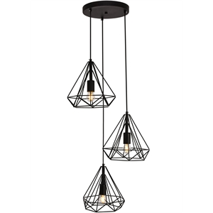 Maklaine Modern 3-Light Transitional Metal Pendant in Black Finish