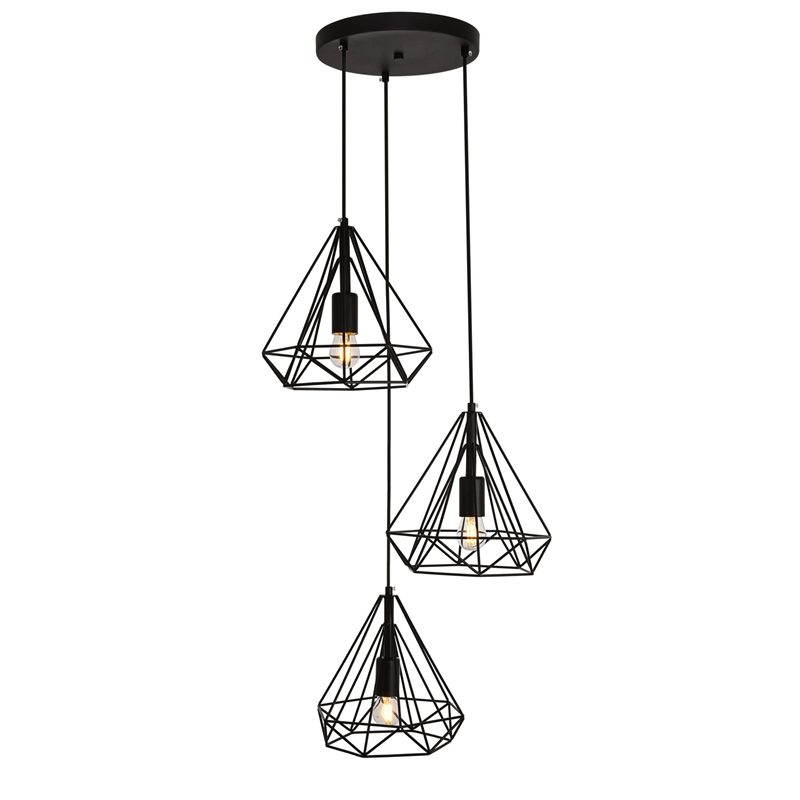 Maklaine Modern 3-Light Transitional Metal Pendant in Black Finish