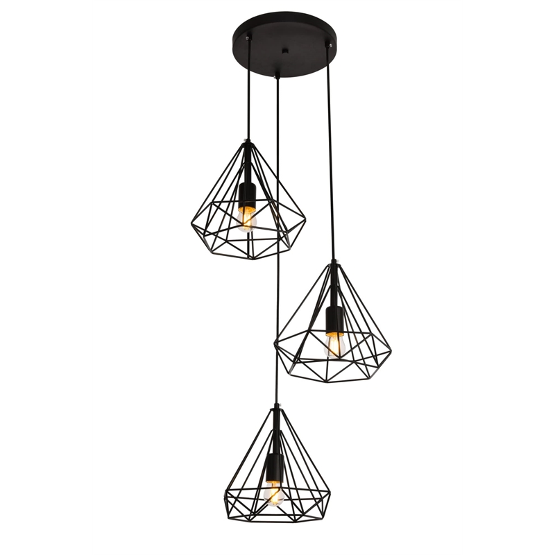 Maklaine Modern 3-Light Transitional Metal Pendant in Black Finish