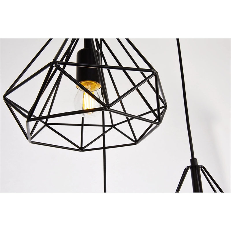 Maklaine Modern 3-Light Transitional Metal Pendant in Black Finish