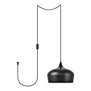 Maklaine Modern 1-Light Mid-Century Aluminum Pendant in Black Finish