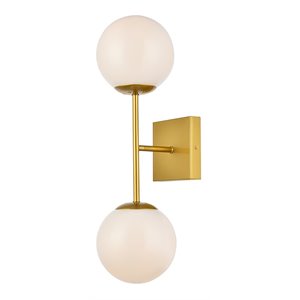 Maklaine Modern 2-Light Mid-Century Metal Wall Sconce in Brass and White