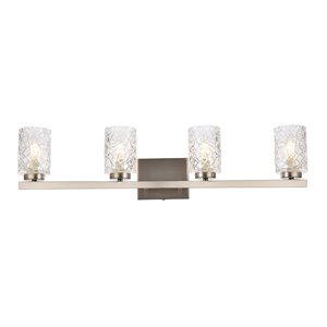 Maklaine Modern 4-Light Metal Bath Sconce in Satin Nickel and Clear