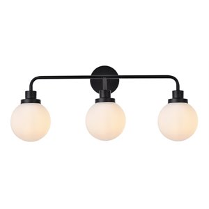 Maklaine Modern 3-Light Metal Bath Sconce in Black and Frosted Finish