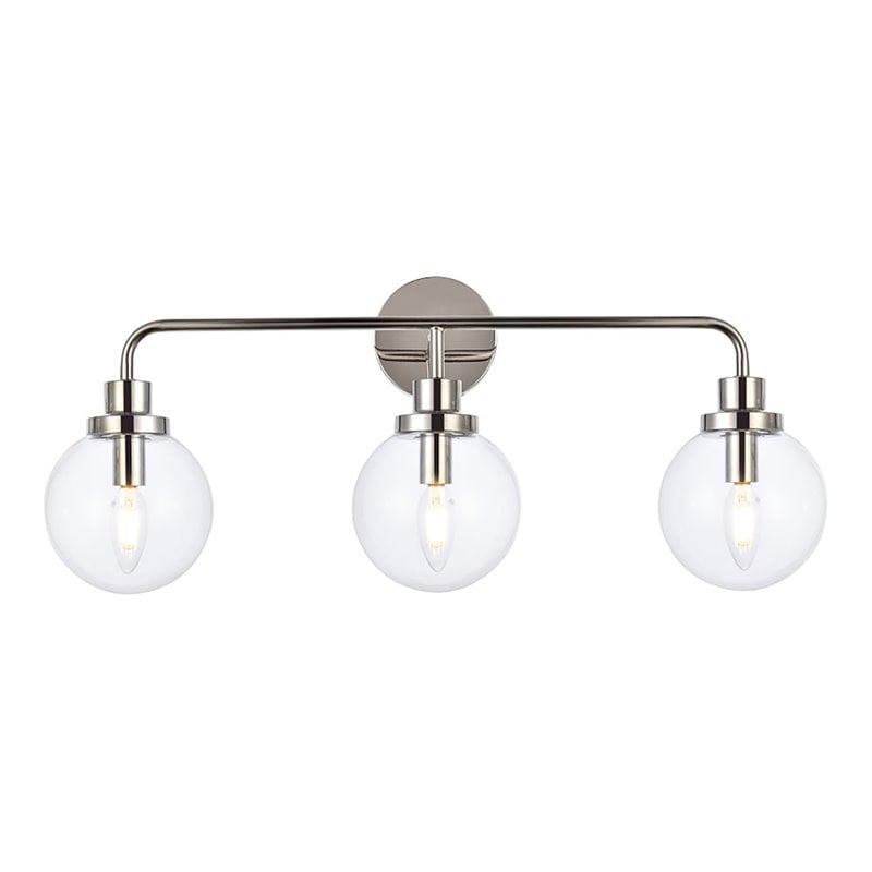 Maklaine Modern 3-Light Metal Bath Sconce in Polished Nickel and Clear