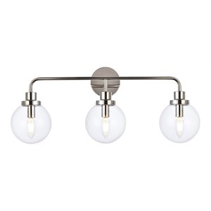 Maklaine Modern 3-Light Metal Bath Sconce in Polished Nickel and Clear