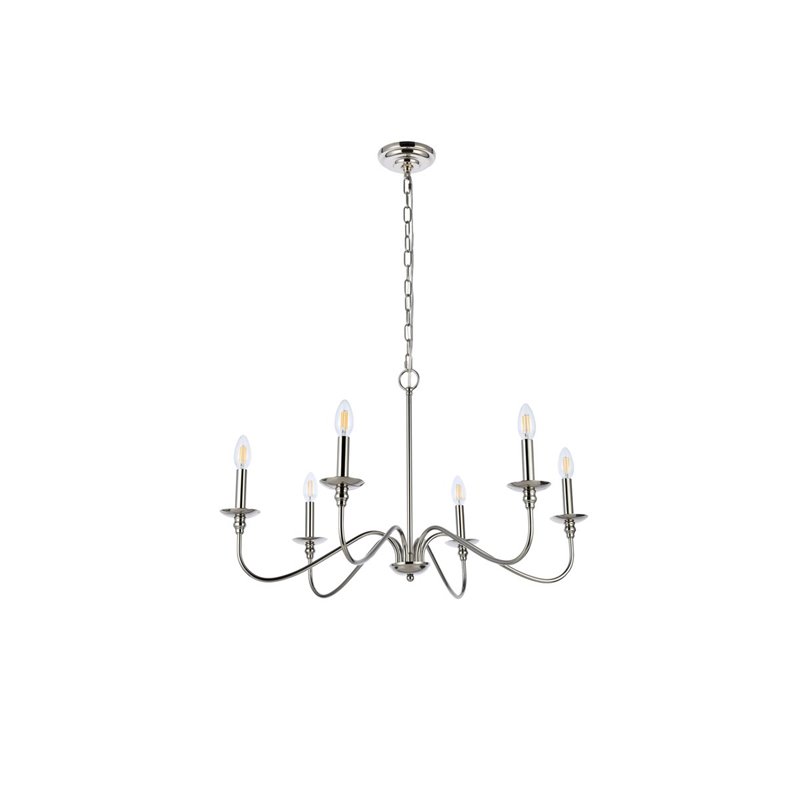 Maklaine Modern 6-Light Transitional Metal Chandelier in Polished Nickel