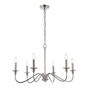 Maklaine Modern 6-Light Transitional Metal Chandelier in Polished Nickel