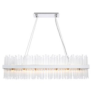 Maklaine Modern 48&quot Rectangle Iron and Crystal Pendant in Chrome Finish