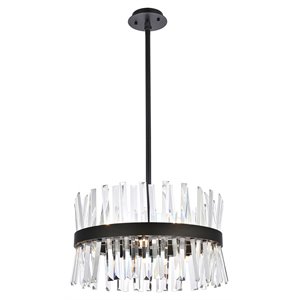 Maklaine Modern 20&quot Round Iron and Crystal Pendant Light in Black Finish