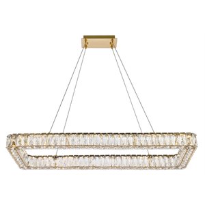 Maklaine Modern 42&quot Rectangle Crystal LED Single Pendant in Gold Finish