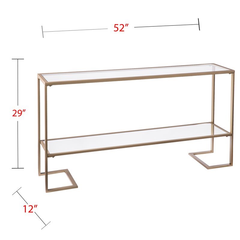 Maklaine Modern Narrow Mirrored Shelf Console in Gold Finish